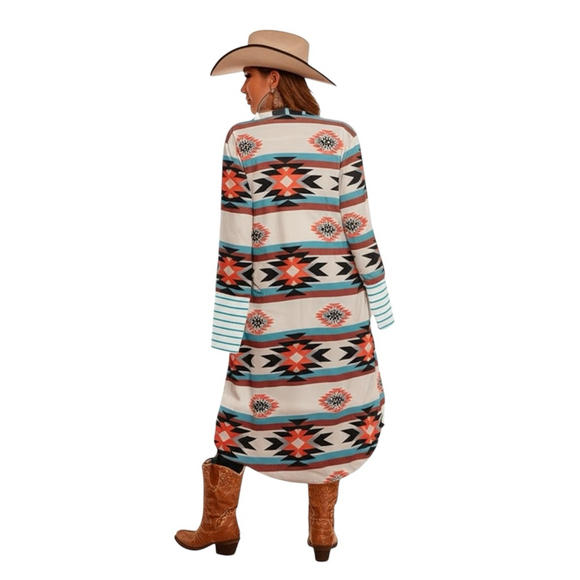 Western Boho Duster Cardigan Multicolor Aztec Southwestern Tribal Print Size 14 - Picture 4 of 7